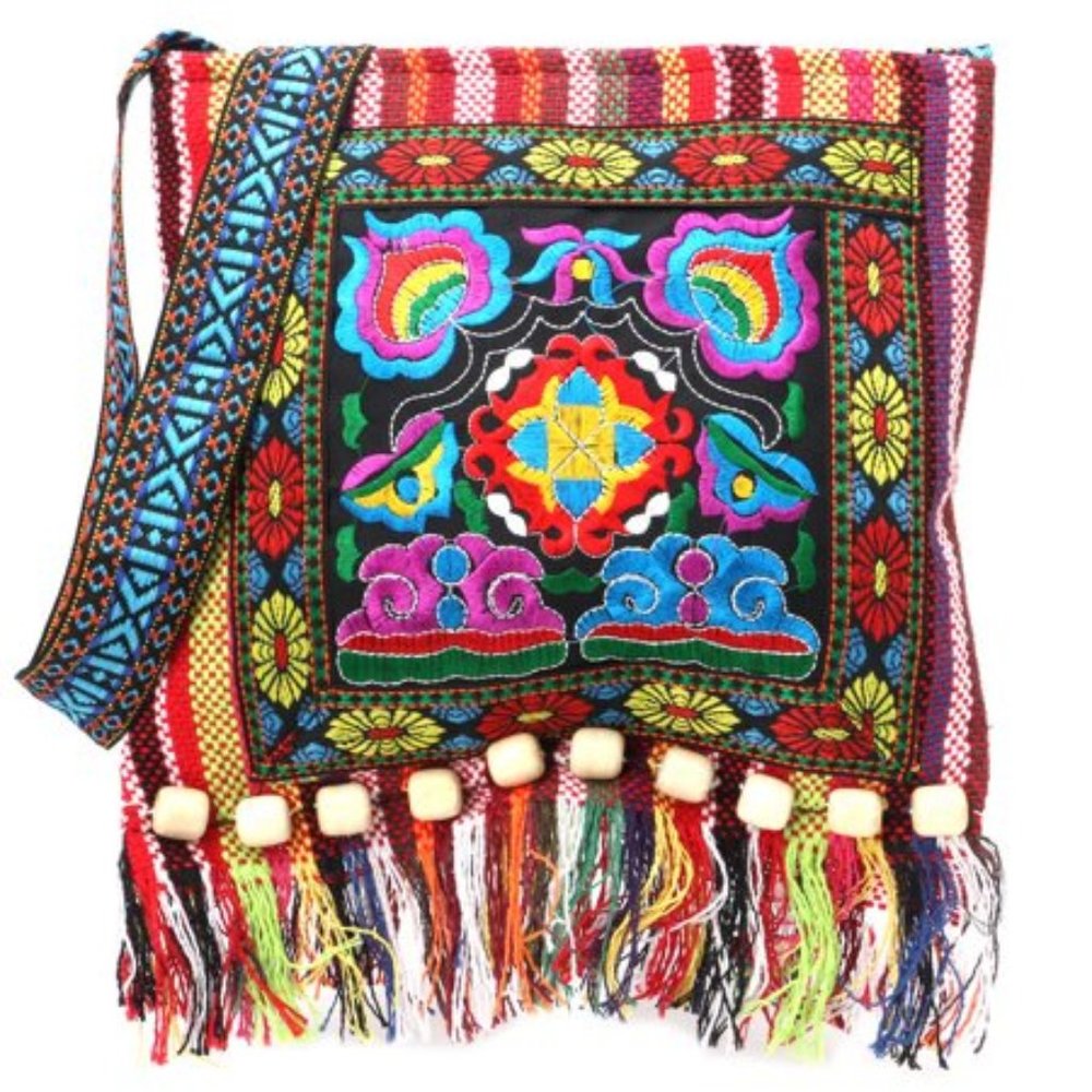 Vintage Hippie Sling Crossbody Tassel Bag- RED - NWT